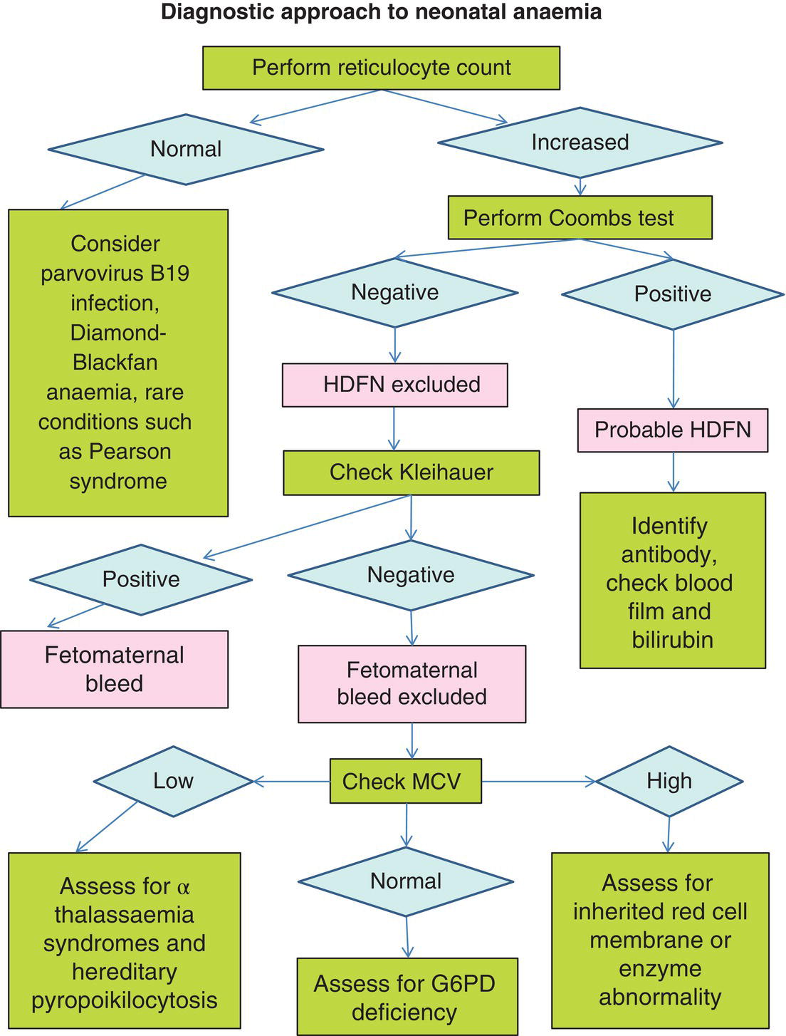 Schematic illustration of a suggested approach to the diagnosis of neonatal anaemia.