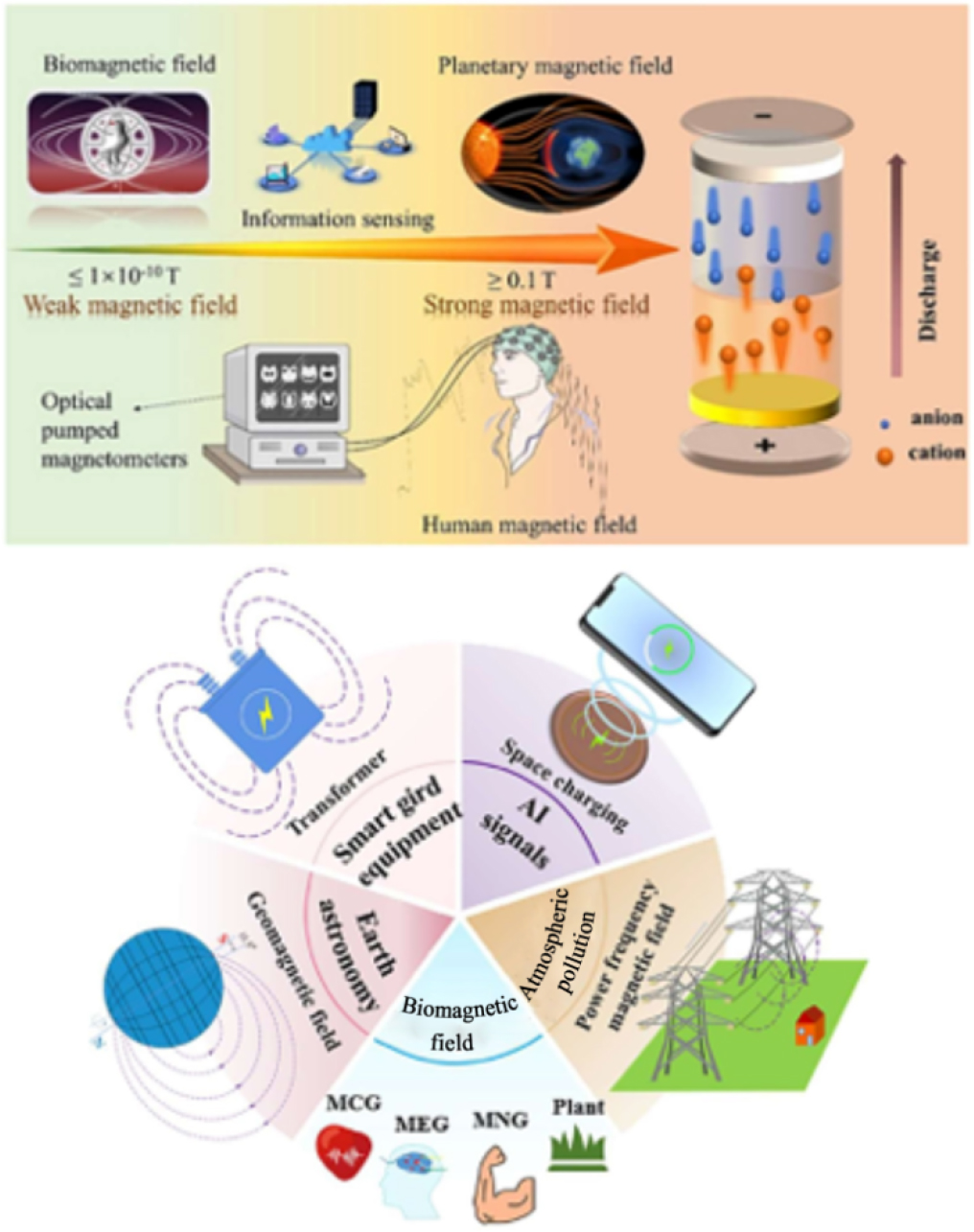 A schematic diagram illustrates a magnetometer detecting orientation using Earth's magnetic field with inertial sensors.