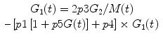 
$$ \begin{array}{c}{G}_1(t)=2p3{G}_2/M(t)\\ {}\hbox{--} \left[p1\left[1+p5G(t)\right]+p4\right]\times {G}_1(t)\end{array} $$
