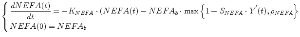 $$\left\{ \begin{aligned} & \frac{dNEFA(t)}{dt} = - K_{NEFA} \cdot (NEFA(t) - NEFA_{b} \cdot \hbox{max} \left\{ {1 - S_{NEFA} \cdot Y^{'} (t),\rho_{NEFA} } \right\} \\ & NEFA(0) = NEFA_{b} \\ \end{aligned} \right.$$